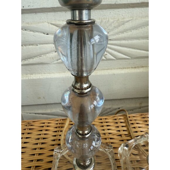 Vintage 60's Pair Small Table Lamps Purple Stacked Lucite Clear Glass - Picture 3 of 16